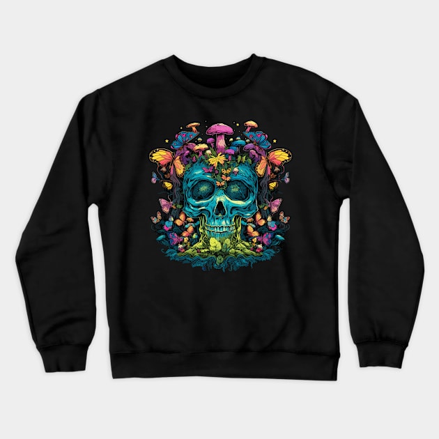 Skull Tree Butterfly Garden Crewneck Sweatshirt by MushMagicWear